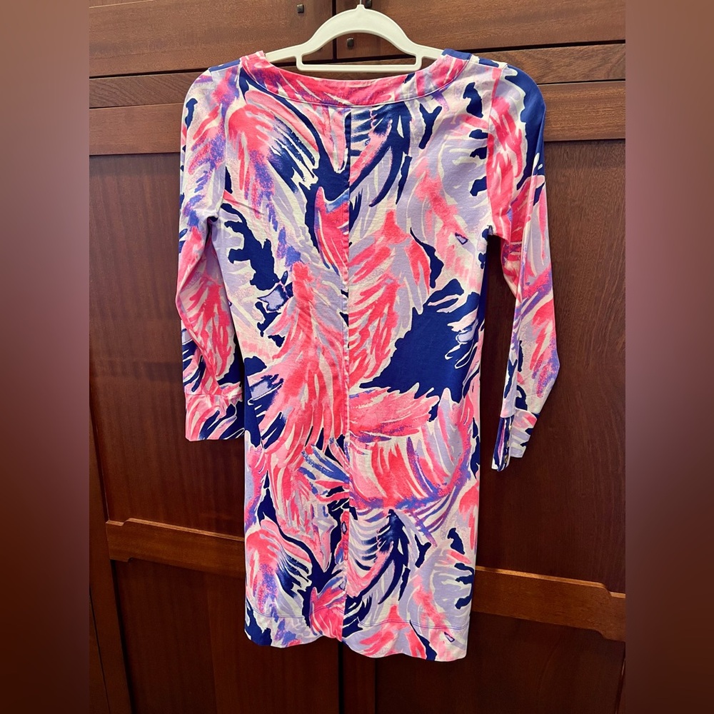 Lilly Pulitzer EUC Pretty Pink Blue White Long Sleeve Crew Neck Tunic Dress XS - Picture 3 of 6